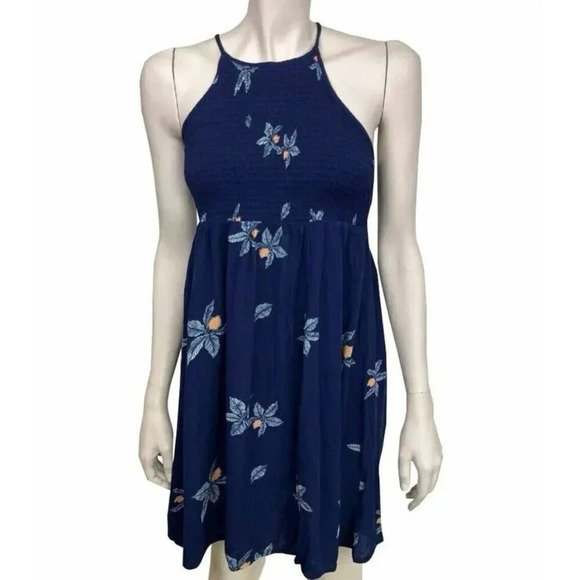 Mossimo Womens Size Medium Navy Blue Floral Sleeveless Sundress Rayon Keyhole - Picture 1 of 5